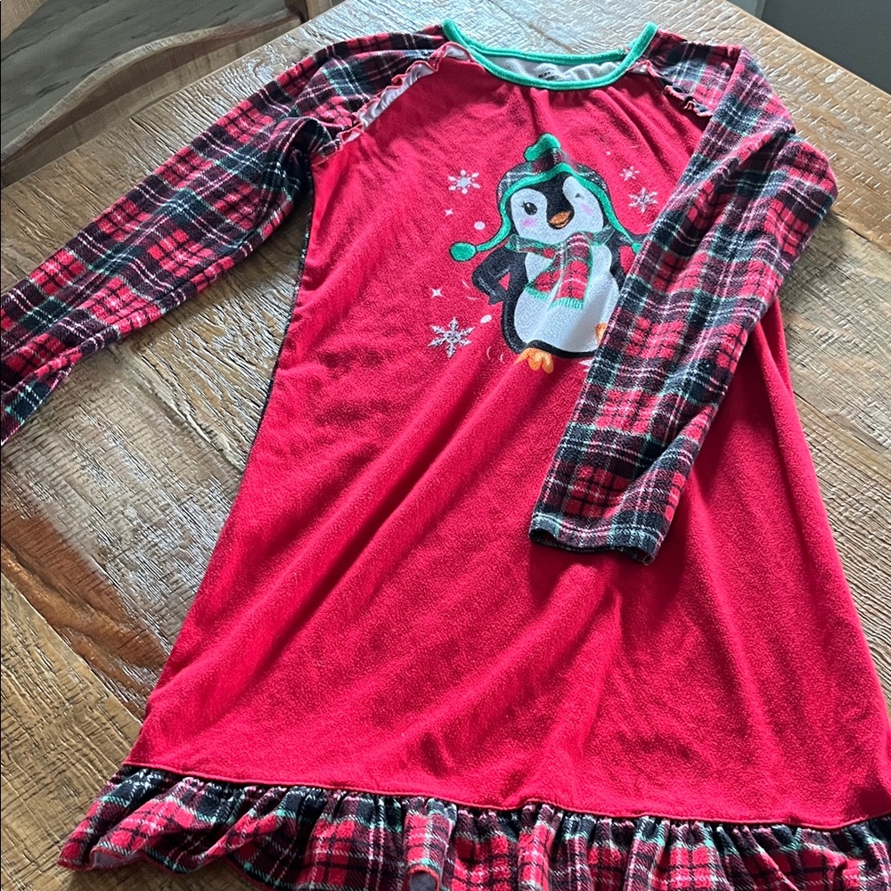 Christmas Festive Red Penguin Kids Nightgown